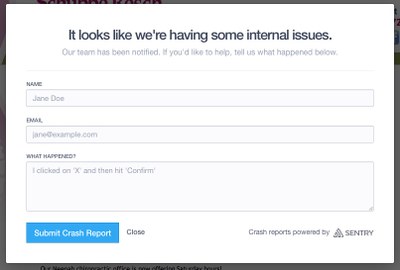 Sentry user feedback dialog screenshot