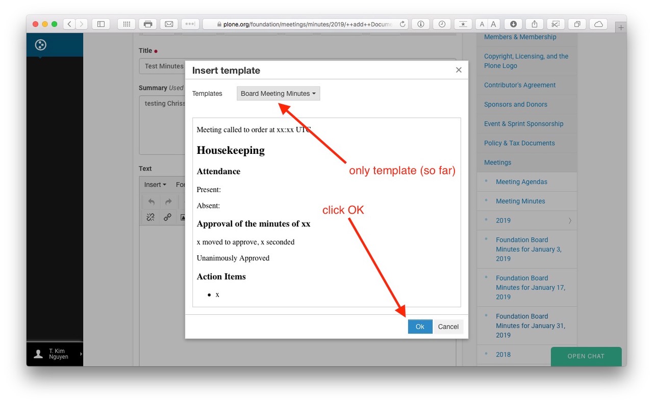 screenshot: use TinyMCE insert menu