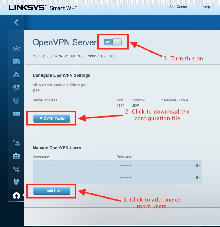 Linksys Router OpenVPN Server Configuration Panel